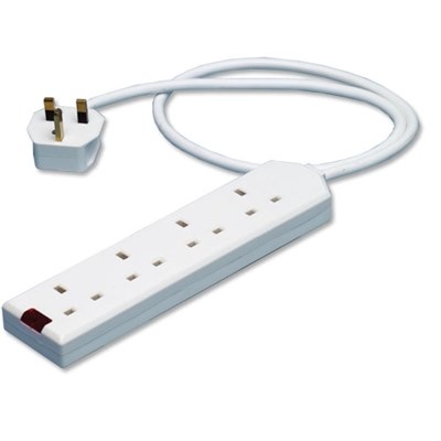 4 Way Extension Socket, Neon Indicator, White 2M