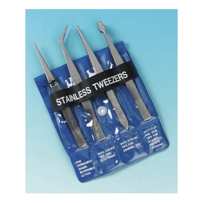 4pc Tweezer Set Stainless Steel